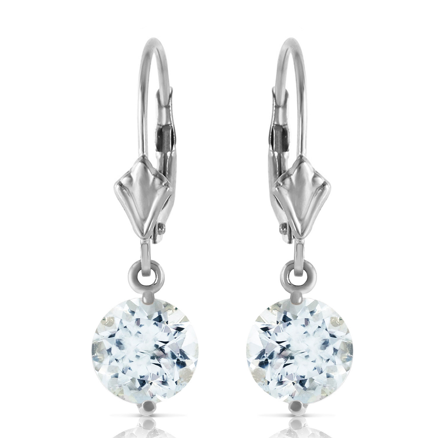 14k Solid Gold Leverback Earring With Aquamarines White Gold 1258$
